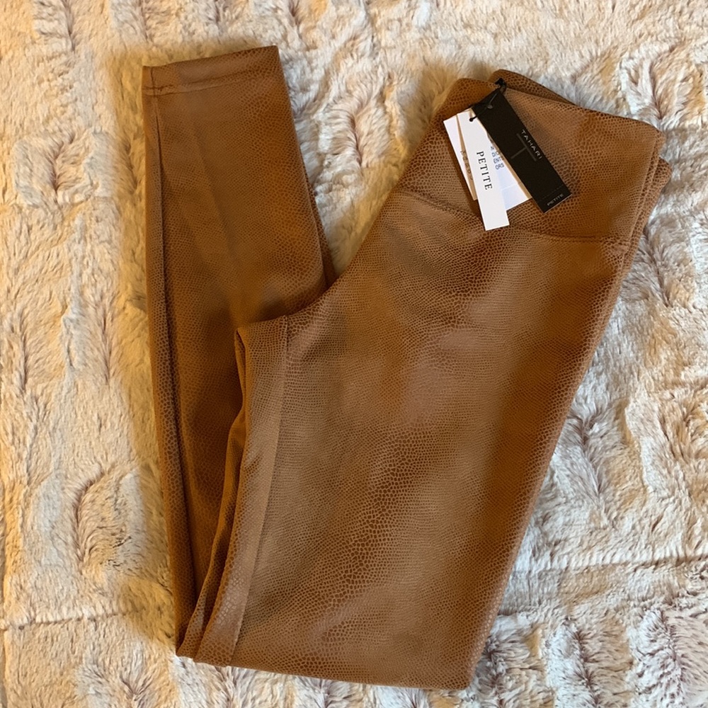 Brand new Tahari faux leather warm tan leggings!
